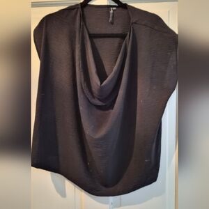 Mwg Elegant Black Cowl Neck Short Sleeve Top